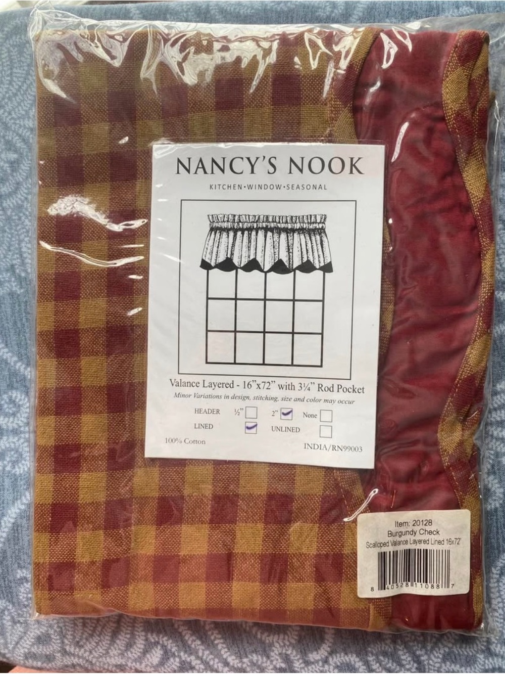 Nancy's Nook Burgundy and Gold Check Valance